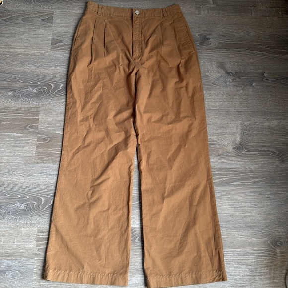 FRAME Pleated cotton-twill wide-leg pants Camel 27 - Picture 2 of 13